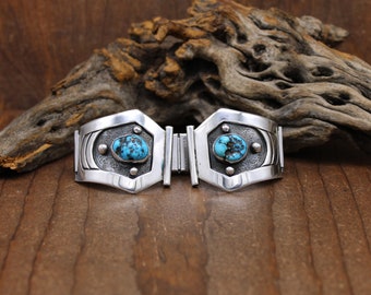 Sterling Silver and Turquoise Men's Watch Band by Tucson Artist Carlos Diaz