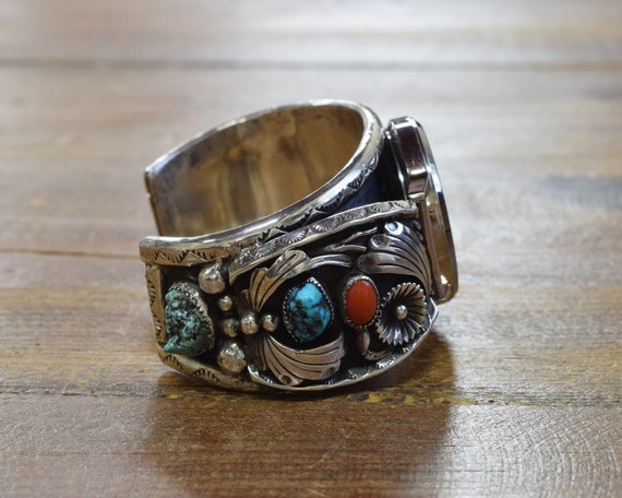 Southwestern Turquoise and Coral Sterling Silver … - image 2