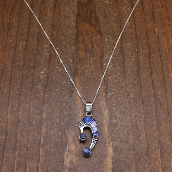 Pretty Lapis Lazuli and Lab Opal Inlay Sterling S… - image 1