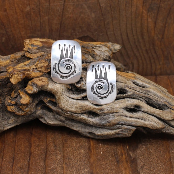 Sterling Silver Rectangle Overlay Post Earrings b… - image 1
