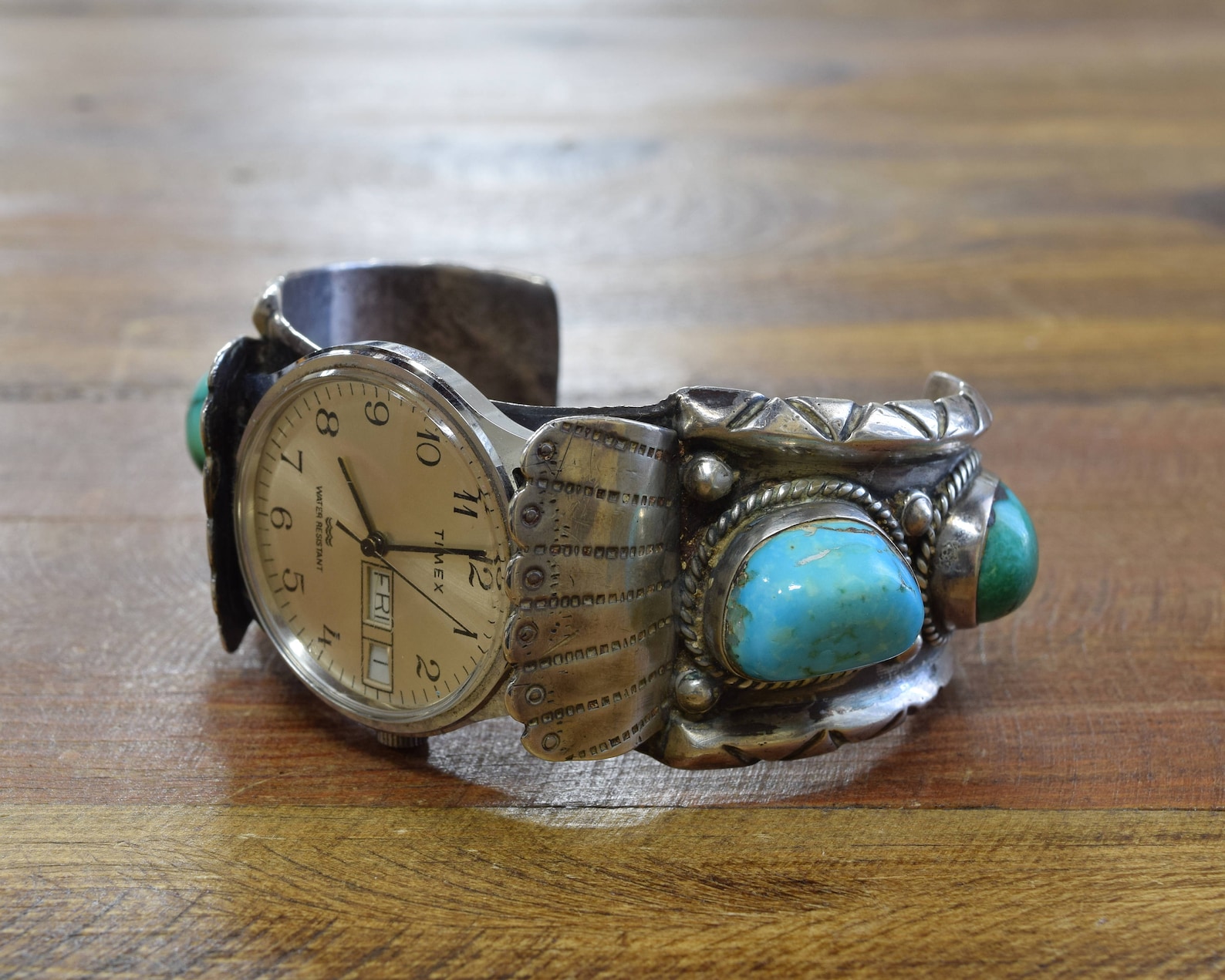 Vintage Navajo Sterling Silver and Turquoise Men's Watch Cuff Bracelet ...
