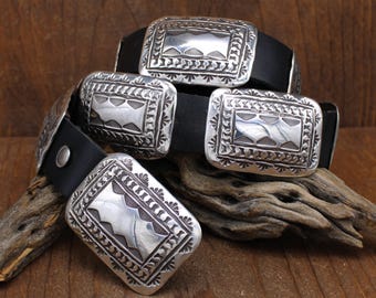 Sterling Silver Rectangular Concho Belt on Leather*