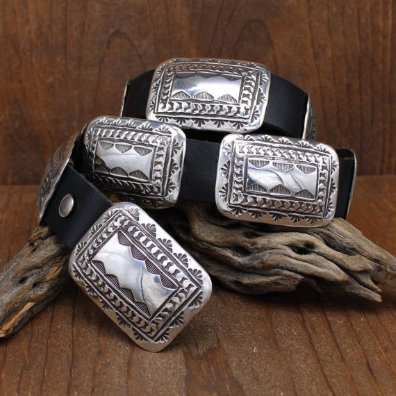 Native Sterling Silver Rectangular Belt Buckle - Intricate Stamped Design Vintage Sterling Silver Rectangle Concho Belt * - Etsy main image 3