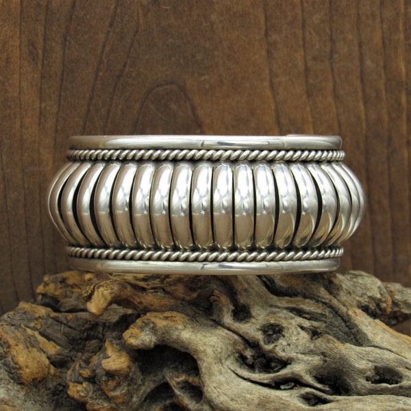 Striking Sterling Silver Coil Look Cuff Bracelet by Navajo Tommy Charlie