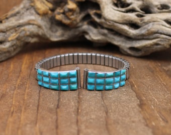 Vintage Zuni Sterling Silver Multi Stone Inlaid Watchband by  display picture 3