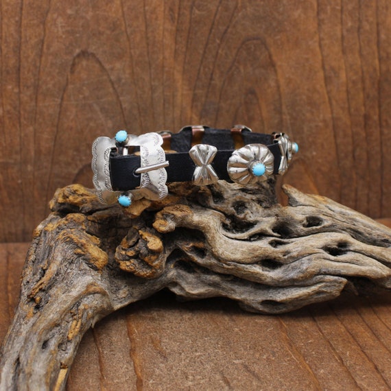 Sterling Silver and Turquoise Concho Style Bracel… - image 1
