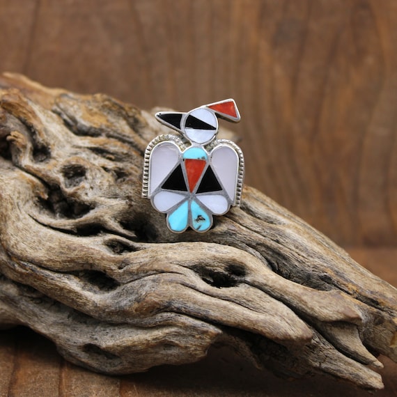Very Detailed Piano Key Vintage Native American Zuni Turquoise Sterling Silver Inlay Ring Very Detailed Piano Key Vintage Native American Zuni Turquoise Sterling Silver Inlay Ring