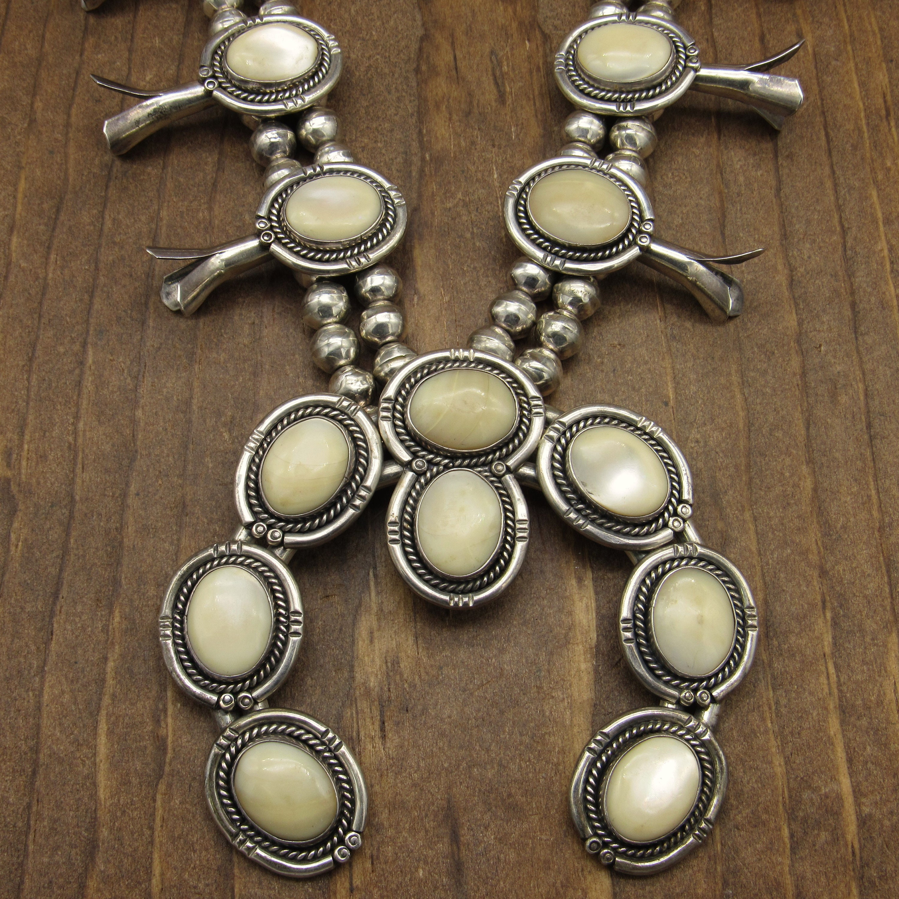 Vintage Sterling Silver Mother of Pearl Squash Blossom Necklace Etsy Canada