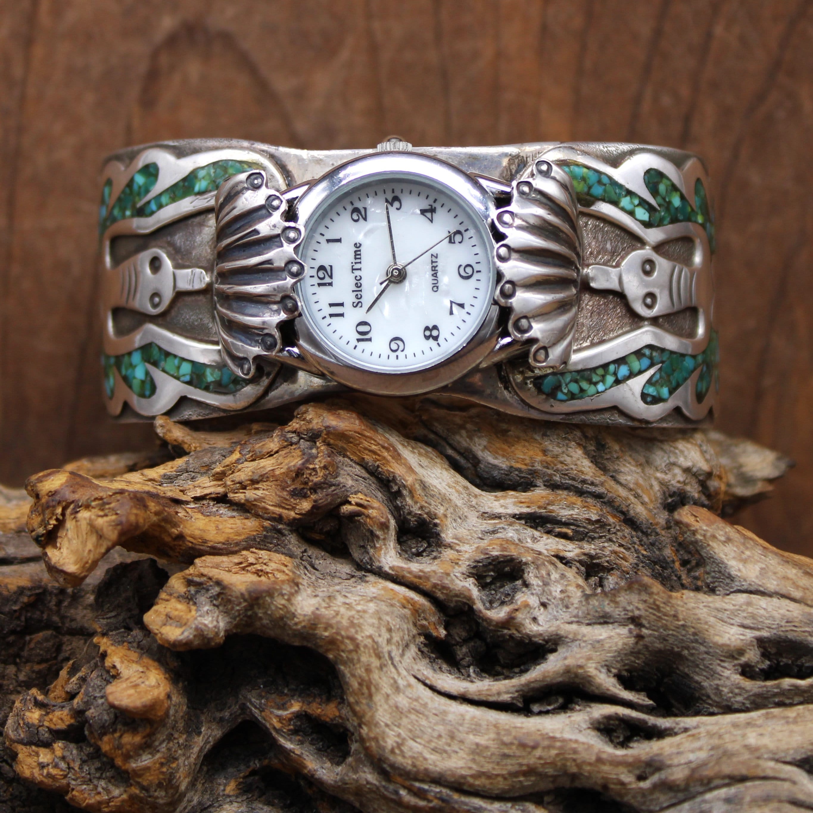 Vintage Peyote Bird Brown Leather Watch Silver Accents Whipstitched Watch main image 2