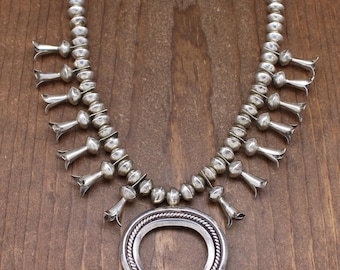 Classic Sterling Silver Squash Blossom Necklace with Triple-Wire Naja *