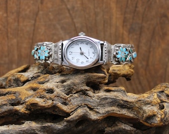 Vintage Zuni Sterling Silver Multi Stone Inlaid Watchband by  display picture 2