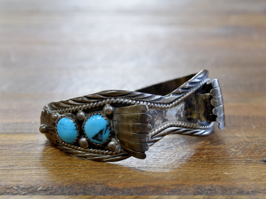 Vintage Navajo Sterling Silver and Turquoise Watch Cuff * - Etsy