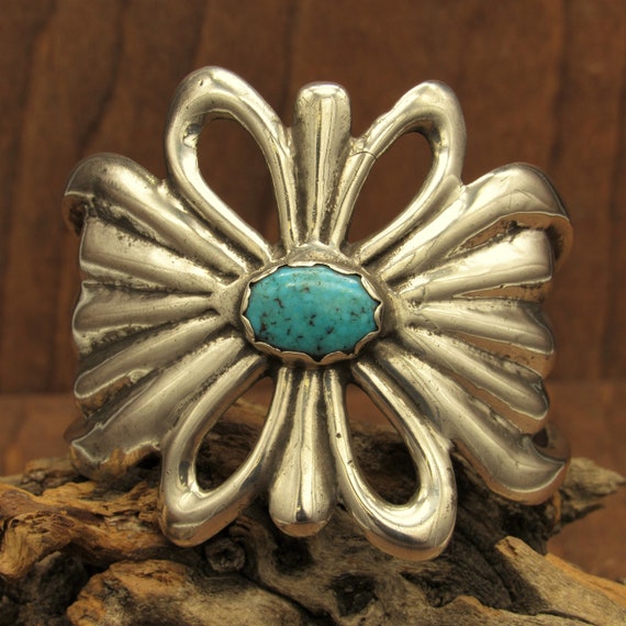 Southwest Sterling Silver Sand Cast and Turquoise… - image 1