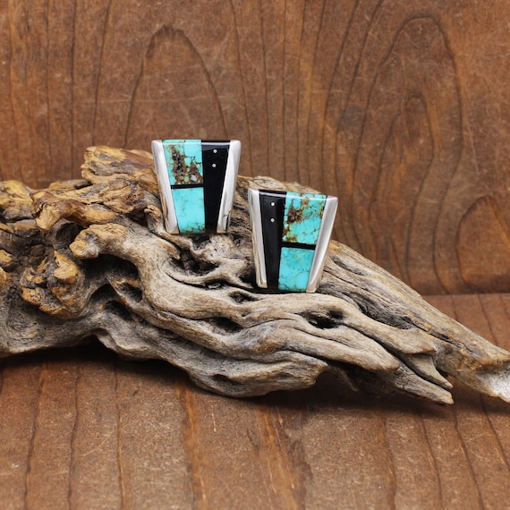Sterling Silver Turquoise and Jet Inlay Post Earri
