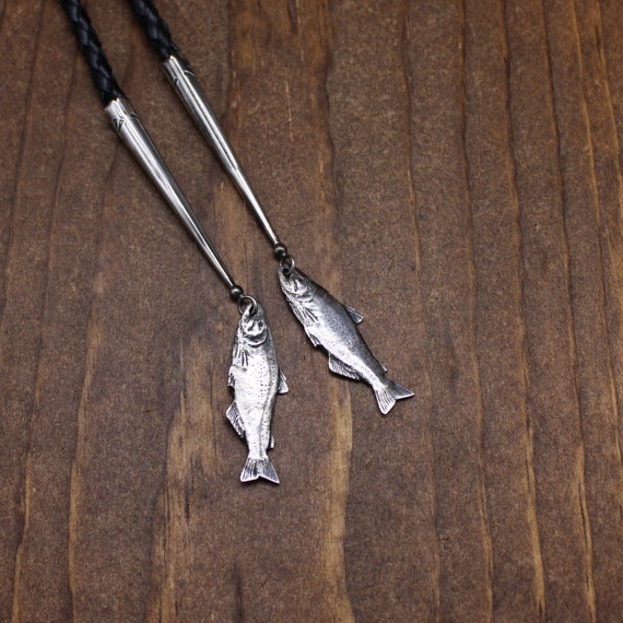 Unique Vintage Sterling Silver Trout Bolo Tie Gem