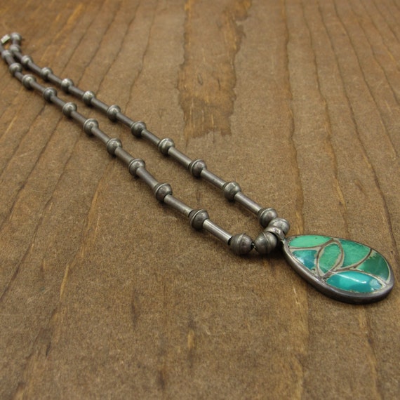 Vintage Sterling Silver Beads and Inlaid Turquois… - image 3
