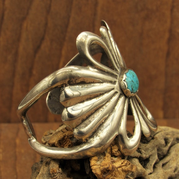 Southwest Sterling Silver Sand Cast and Turquoise… - image 2