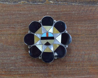 Vintage Zuni Sun Face Sterling Silver Pin/Pendant *