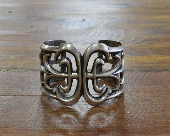 Vintage Sterling Silver Sandcast Cuff Bracelet