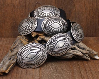 Classic Vintage Sterling Silver Concho Belt on Leather *