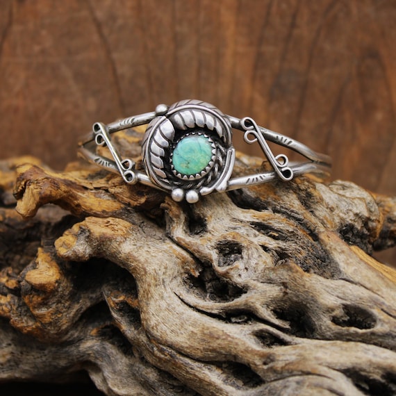 Vintage Sterling Silver and Green Turquoise Southw