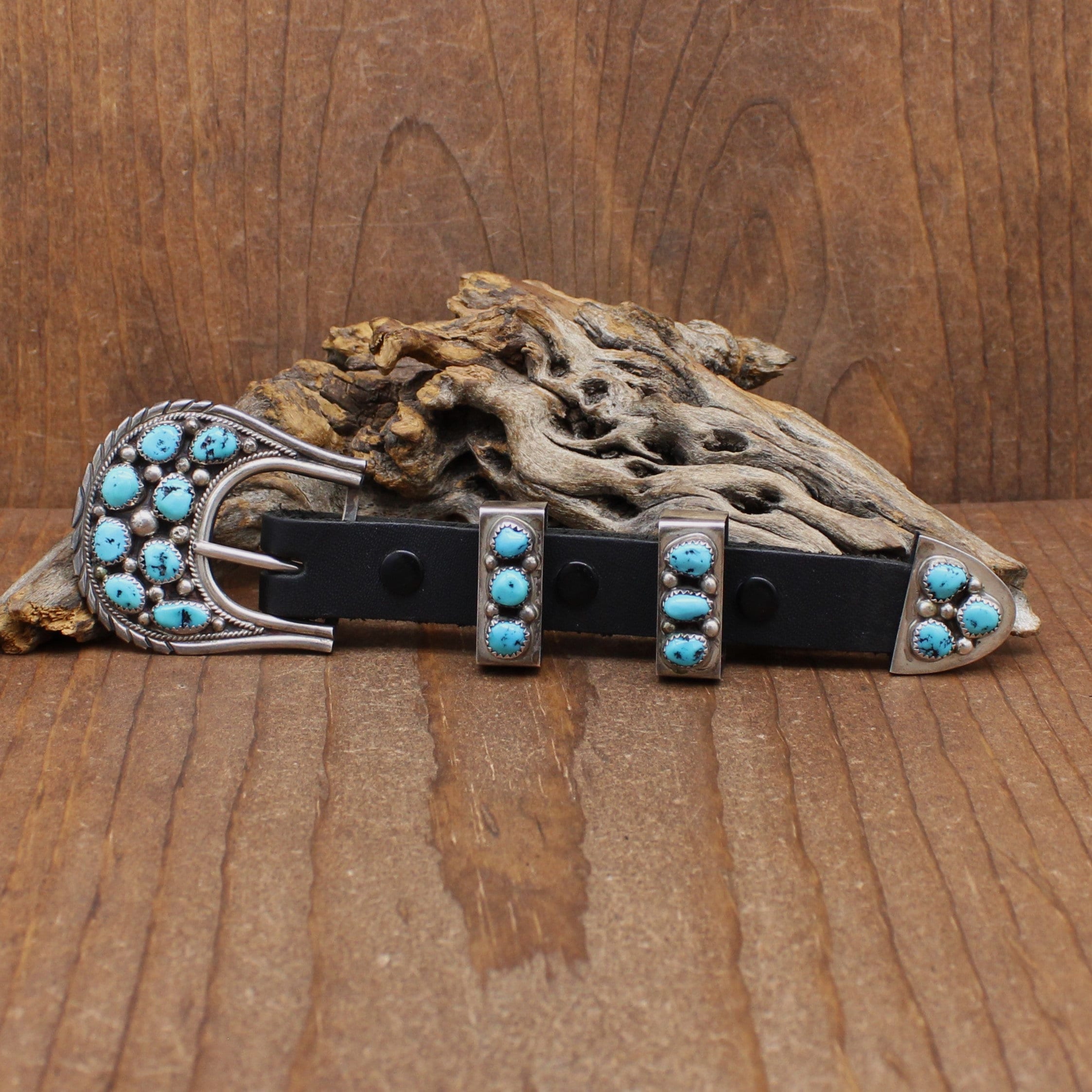 Sterling Silver Turquoise Cluster Ranger Buckle Set by Tommy  display picture 3