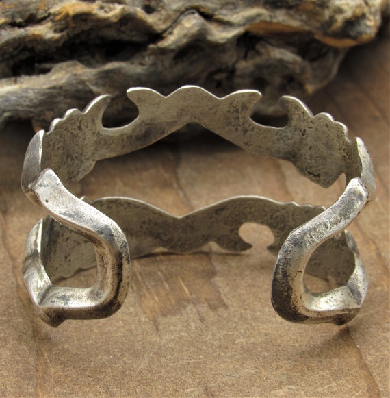 Southwest Sterling Silver Sandcast Cuff Bracelet - image 4