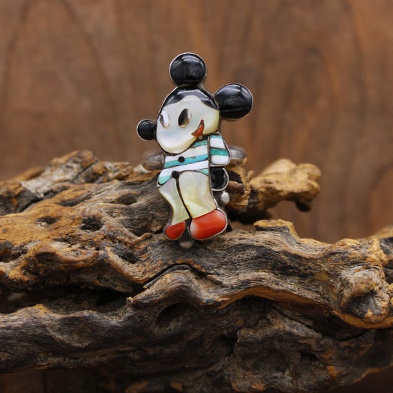 Zuni-style Minnie Mouse Sterling Silver Multi-stone Inlay Ring