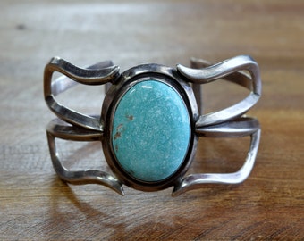 Vintage Navajo Sterling Silver Turquoise Cuff Bracelet