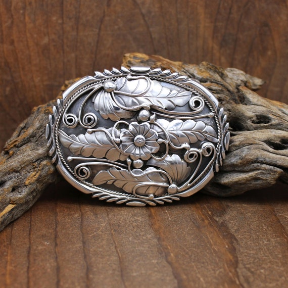 Silver Ornate Buckle Antique Sterling Silver Belt Buckle main image 3