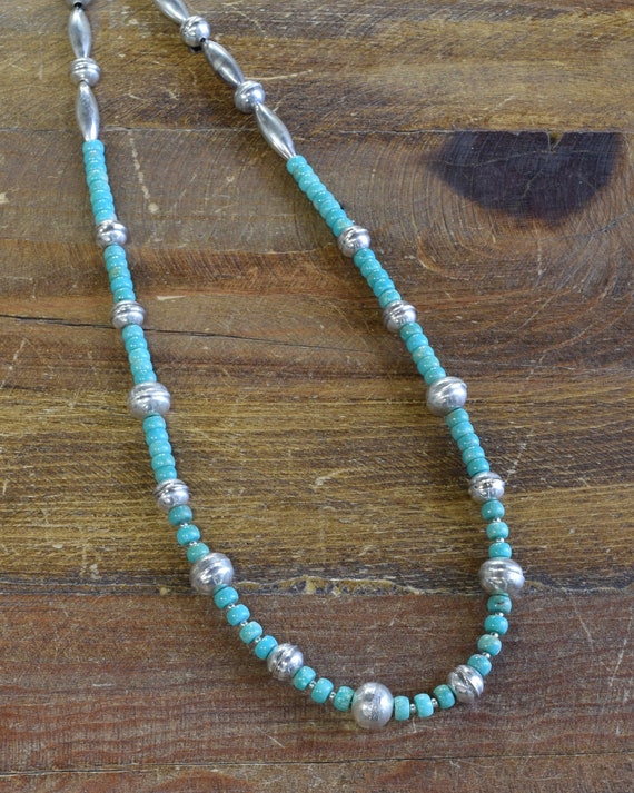 Navajo Green Turquoise and Sterling Silver Bead N… - image 2