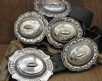 Vintage Sterling Silver Repousse Concho Belt