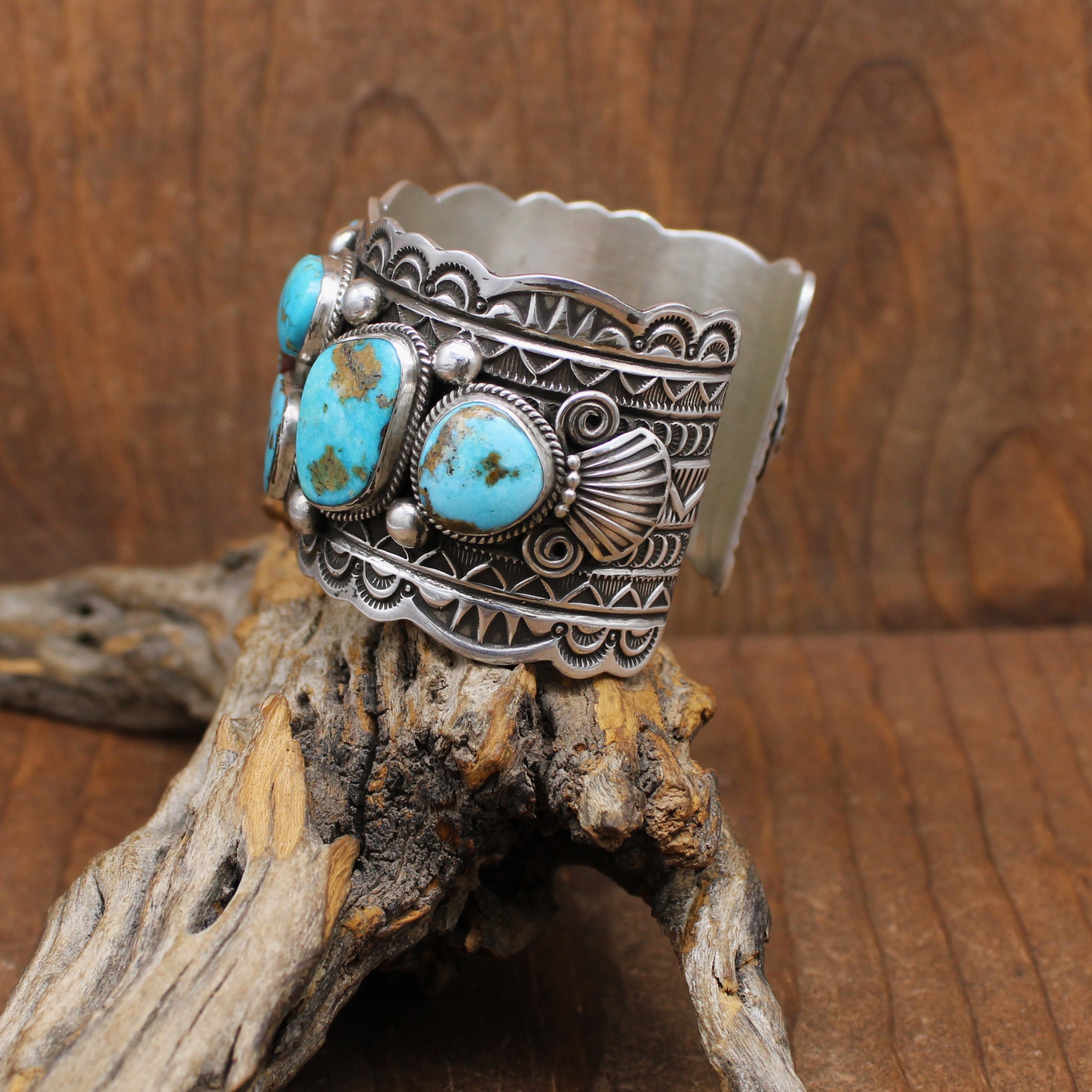 Navajo Darrell Cadman Sterling Silver Morenci Turquoise Stones