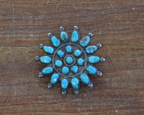 Vintage Zuni Sterling Silver and Turquoise Cluste… - image 3