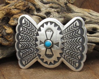 Vintage Navajo Turquoise Sterling Silver Brooch *