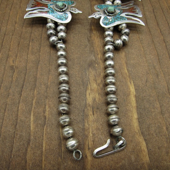 その他ブランド / Sterling Turquoise Chip Inlay Panel Necklace/カラーストーン/SLV Sterling Silver Coral and Turquoise Chip Inlay Peyote Bird Squash
