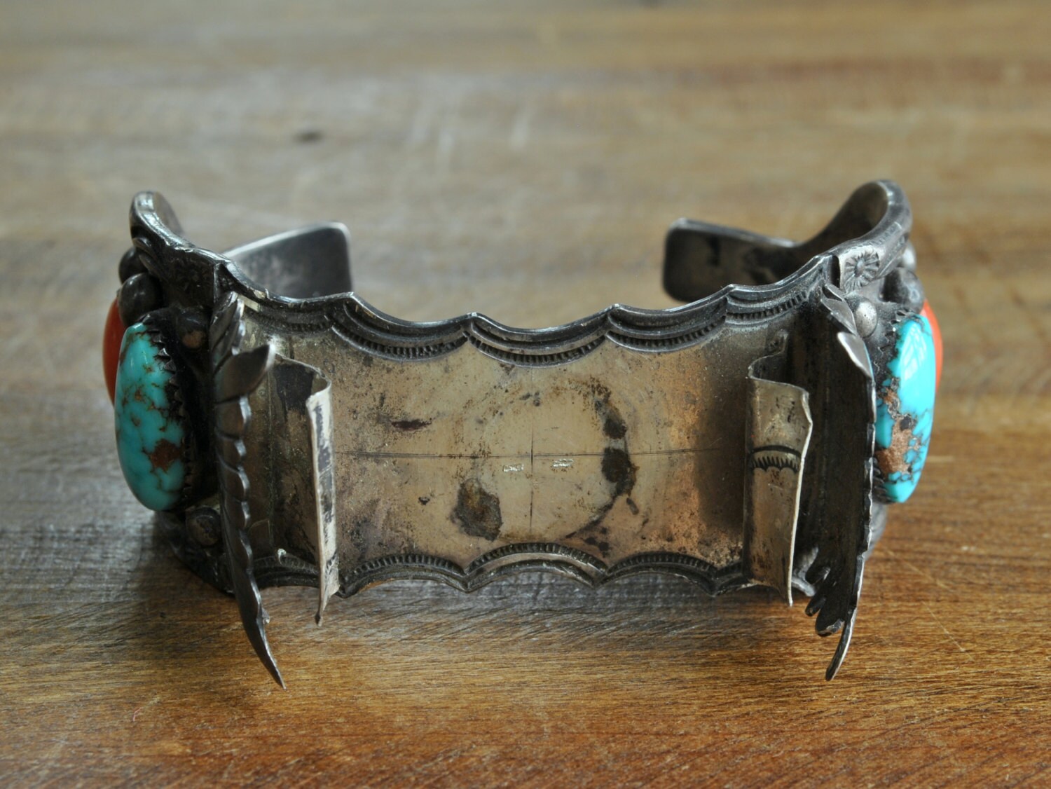 Vintage Navajo Sterling Silver Turquoise and Coral Watch Cuff Bracelet ...