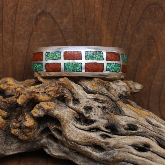 Very Rare Checkerboard Turquoise Vintage Native American Navajo Sterling Silver Bracelet Very Rare Checkerboard Turquoise Vintage Native American Navajo Sterling Silver Bracelet