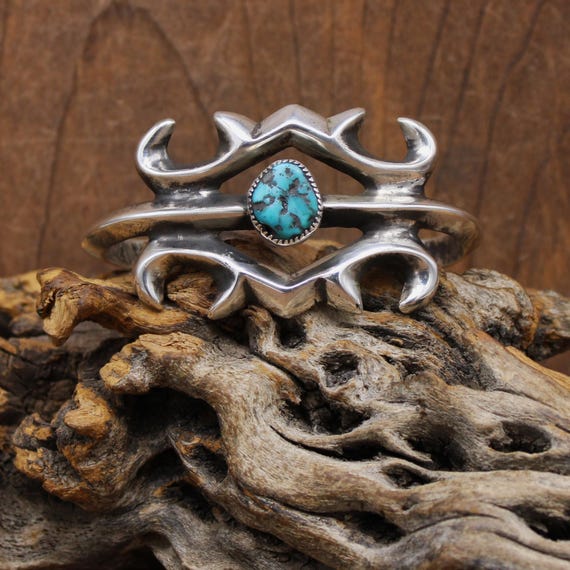 Sterling Silver and Turquoise Sand Cast Cuff Bracelet*