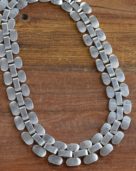 Bold Sterling Silver Necklace from Mexico. 17" long Gem