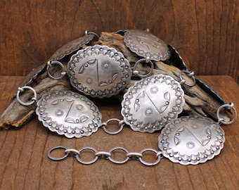 Vintage Intricately Stamped Sterling Silver Concho Belt