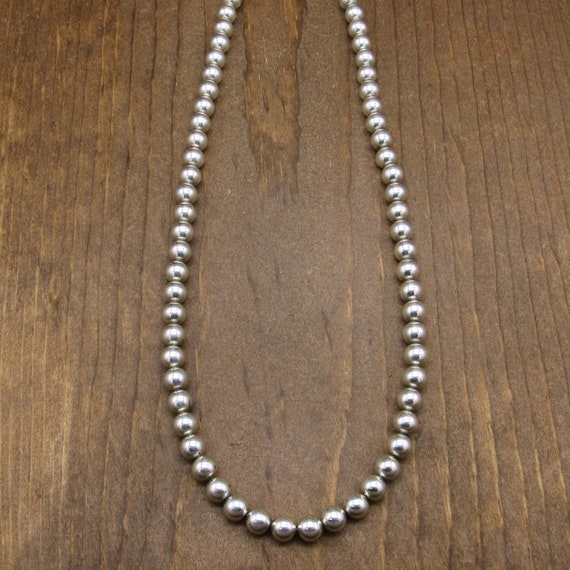 Vintage Polished Sterling Silver Beaded Necklace