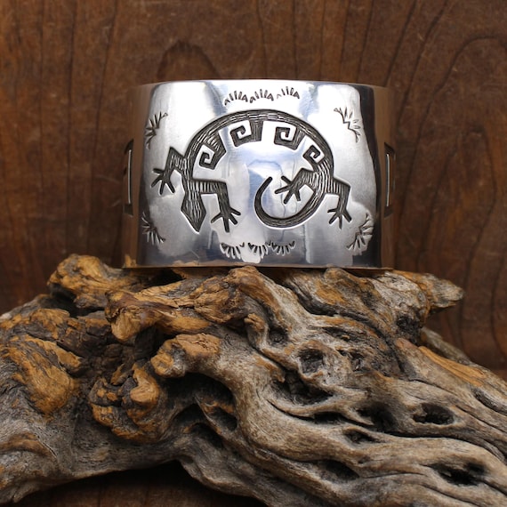 Sterling Silver Overlay Lizard Design Cuff Bracelet *