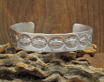 M.C. TSASIE Signed Sterling Silver 925 NA Navajo Stampwork Cuff