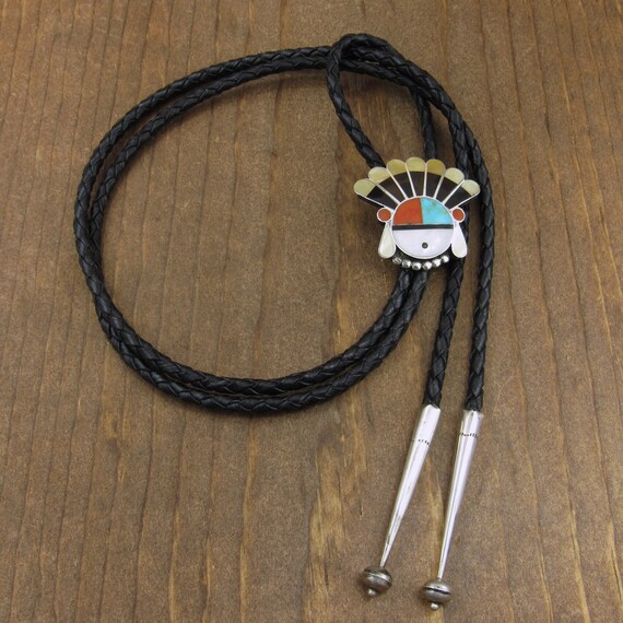 Vintage Zuni Sterling Silver Sun Face Inlay Bolo … - image 1