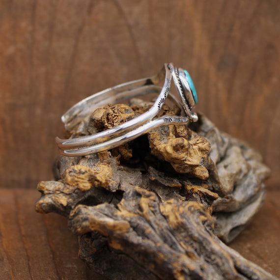 Sterling Silver and Turquoise Stamped Split Shank… - image 2