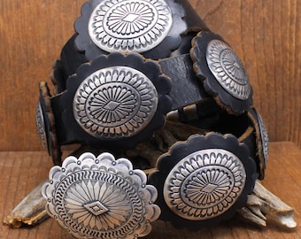 Stunning Vintage Sterling Silver Concho Belt with Leather-Backed Conchos *