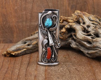 Vintage, Navajo Native American Sterling Silver Turquoise Coral