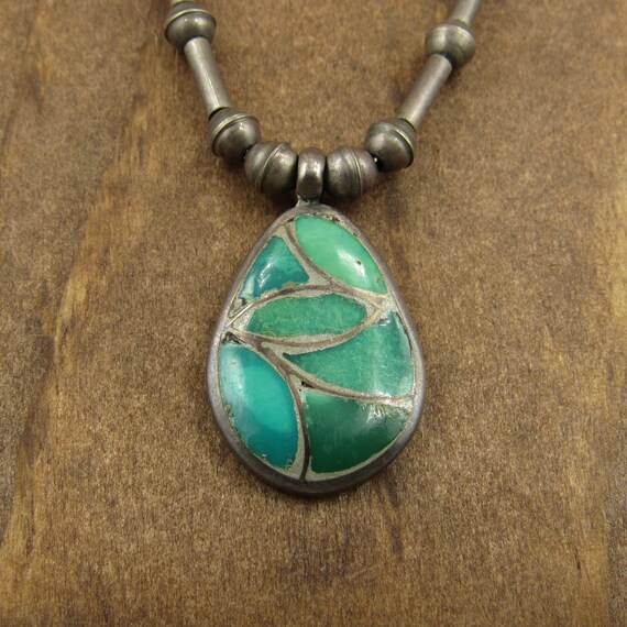 Vintage Sterling Silver Beads and Inlaid Turquois… - image 2