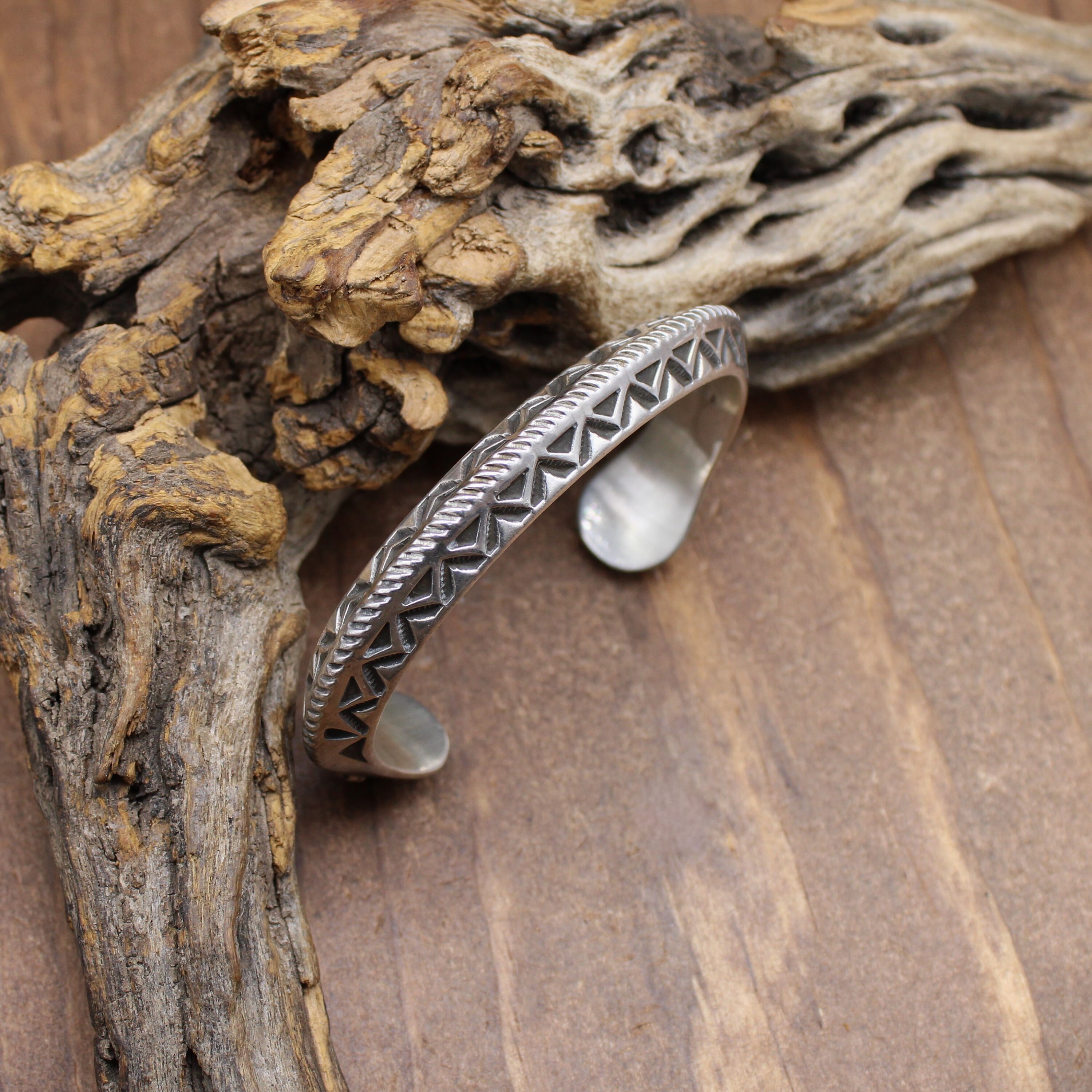 Sterling Silver Triangle Wire Cuff Bracelet by Navajo Kee Nataani